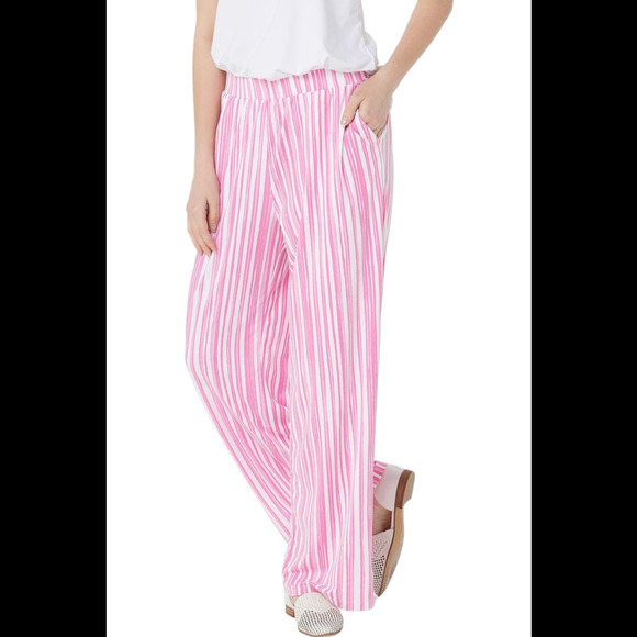 Elizabeth & Clarke Printed Wide-Leg Pants with StainTech Pink Stripe - Regular - Picture 1 of 1